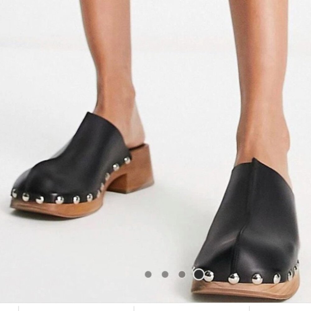 Mango Black Leather Studded Clogs
